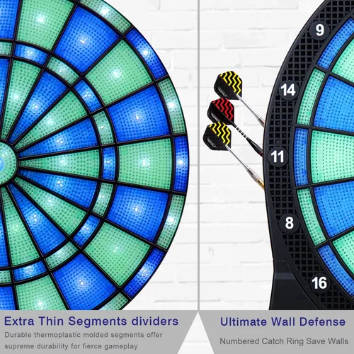 Vista 4 de Turnart Electronic Dart Board,13 inch Illuminated Segments Light Based Games Electric Dartboard for Adults Tested Tough Segment for Enhanced