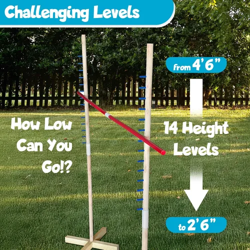 Vista 4 de WonkaWoo Juego de limbo de madera para adultos y niños, instalación simple para juego de fiesta Luau al aire libre, juego de limbo de madera