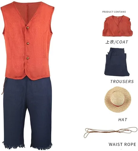 Vista 5 de 2023 Movie Costumes Halloween Luffy Cosplay Costume Monkey D Luffy Classic Costume with Straw Hat