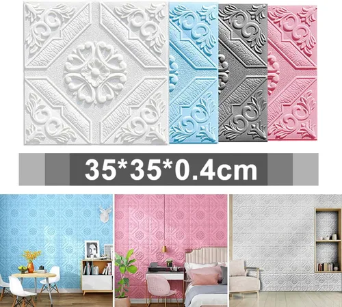 Vista 5 de ECYC Ltd 10 paneles de pared de espuma 3D autoadhesivos de 13.78 x 13.78 x 0.12 pulgadas, paneles de pared de flores 3D para despegar y pegar, Gris