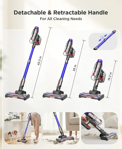 Vista 2 de Cuzmok - Aspiradora de varilla inalámbrica para el hogar: potente succión, diseño ligero sin enredos y batería desmontable de 2600mAh hasta 50