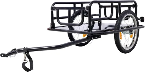 Vista 4 de LuckyNote Remolque de carga plegable para bicicleta con enganche universal para bicicleta, remolque de vagón de bicicleta con ruedas y reflectores