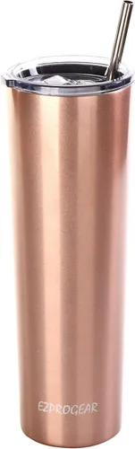 Vista 5 de Ezprogear - Vaso estrecho de acero inoxidable, térmico y aislado al vacío, con popote Aislamiento al vacío, con pajita, diseño delgado, taza