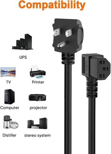 Vista 3 de CableCreation Cable de alimentación universal de 3 pies 18 AWG para NEMA 5-15P tipo ángulo a cable de ángulo IEC320 C13, 3.0 ft / negro