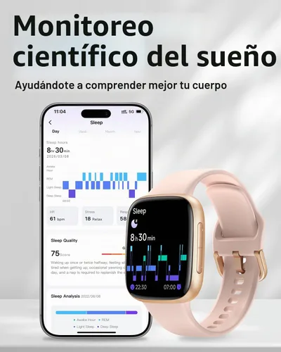 Vista 5 de ENOMIR - Reloj inteligente para mujer, pantalla ultra transparente AMOLED de 1.85 pulgadas, color rosa