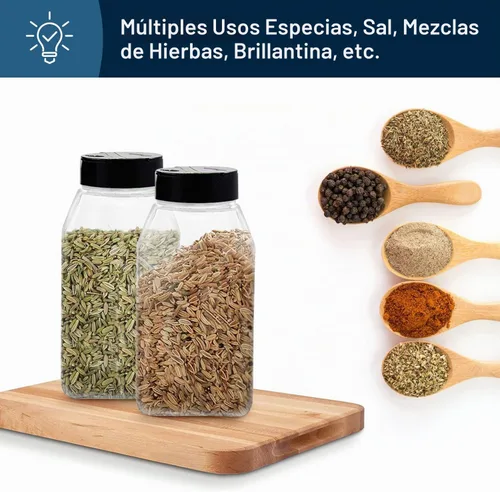 Vista 4 de Recipientes de plástico para botellas de especias con tapa negra, 32 onzas
