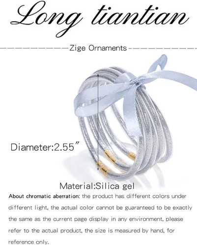 Vista 6 de Long tiantian Pulseras de gelatina con purpurina para adolescentes, pulseras de gelatina rellenas con purpurina, pulseras impermeables con lazo