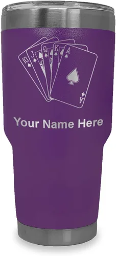 Vista 31 de LaserGram Vaso aislado al vacío de 20 onzas, tarjetas de póquer Royal Flush con grabado personalizado incluido (negro)
