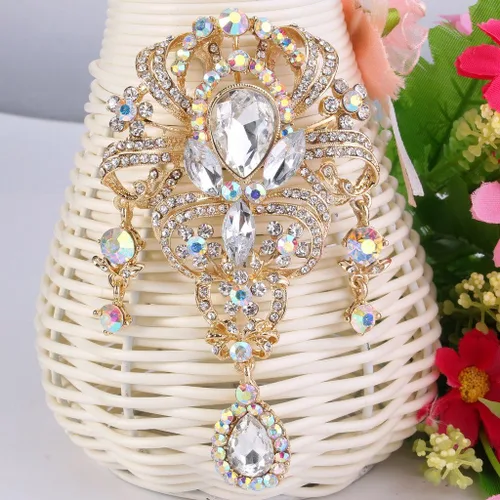 Vista 3 de EVER FAITH Broche de cristal austriaco de 3.8 pulgadas estilo vintage con forma de lágrima