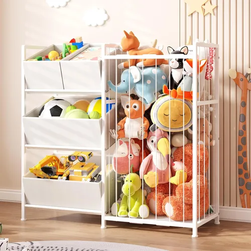 Vista 9 de BBLIKE Almacenamiento de animales de peluche, organizador de almacenamiento para niños con 4 contenedores extraíbles, organizador de almacenamiento