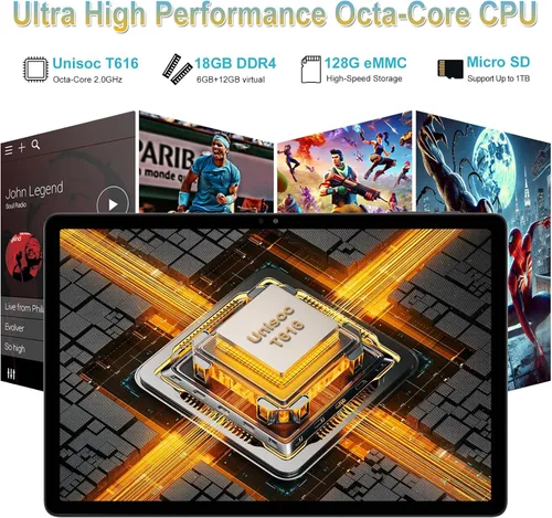 Vista 4 de Tablet Android 14 de 11 pulgadas 2000*1200 Pantalla 2K Tablets PC, T616 Octa-Core 2.0GHz, 18GB RAM 128GB ROM 1TB Expandible, Cámara AI 5+5+13MP
