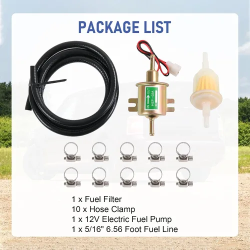 Vista 10 de Kit de bomba de combustible eléctrica universal de 12V, 3-6 PSI, baja presión con filtros de combustible, 10 abrazaderas de manguera, 6.56 pies
