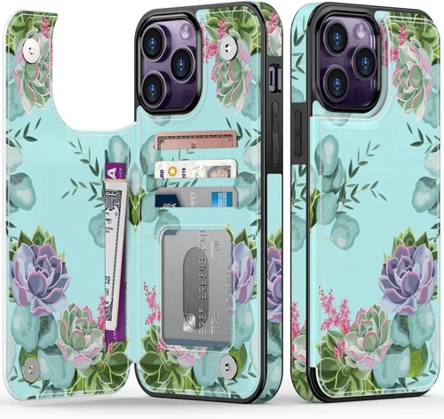 Vista 224 de LETO para iPhone 15 Pro Funda tipo cartera - Tapa tipo folio con patada - Diseños de moda - Tarjetero - Funda protectora para mujeres y niñas - 6.1