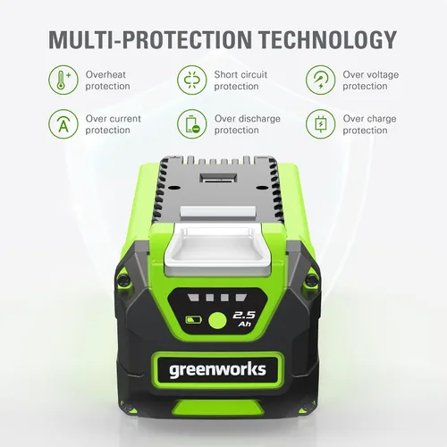 Vista 2 de Greenworks Batería de iones de litio USB de 40 V y 2.5 Ah (batería Greenworks genuina / más de 75 herramientas compatibles)