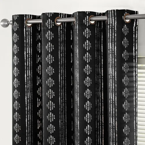 Vista 16 de jinchan - Cortinas bohemias 100% blackout de 54 pulgadas de largo para dormitorio, estampado geométrico negro sobre beige, con ojales