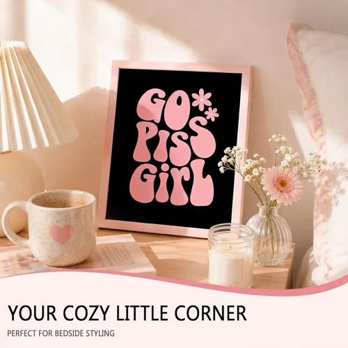 Vista 5 de Go Piss Girl Arte de Pared Trendy Arte de Pared Divertido Idea de Regalo Lindo Decoración de Apartamento Impresión de Baño Rosa Decoración