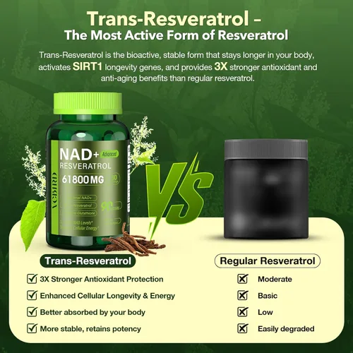 Vista 5 de Suplemento liposomal NAD con resveratrol 1200 mg por porción - NAD Resveratrol para mujeres y hombres - Suplemento NAD+ de alta pureza de 1200 mg