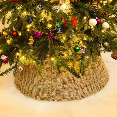 Vista 7 de Rocinha - Cesta para collar de árbol de Navidad de ratán - Anillo de árbol de Navidad rústico hecho a mano