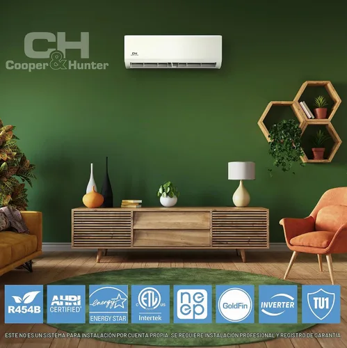 Vista 2 de Cooper & Hunter Mini bomba de calor y aire acondicionado dividido de 2 zonas sin conductos de 18,000 BTU - Soportes de pared de 6K+6K BTU - Sistema