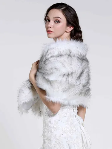 Vista 35 de Aukmla Bufanda de piel de boda para mujer con broche de diamantes de imitación para novia y damas de honor