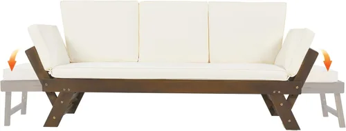 Vista 7 de Harper & Bright Designs Sofá convertible para exteriores con reposabrazos ajustable, sofá de madera maciza para patio con cojines, acabado Acabado