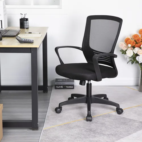 Vista 9 de Silla de escritorio de malla para computadora con brazos de apoyo lumbar, elegante silla ejecutiva moderna y giratoria con soporte lumbar Negro