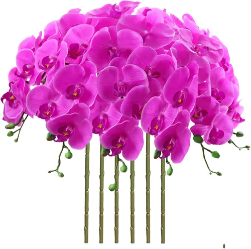 Vista 15 de FagusHome Flores de Phalaenopsis Artificiales de 32 Pulgadas 6 Piezas Tallos de Flores de Orquídeas Artificiales para Decoración del Hogar (Azul)