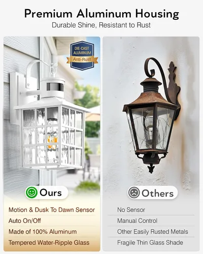 Vista 7 de VIANIS Luces de pared al aire libre con sensor de movimiento, luces de pared blancas del atardecer al amanecer, accesorio de luz exterior, linterna