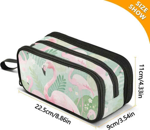 Vista 3 de Nylon Pencil Bag School Supplies Jungle Animal Flamingo Pink Green Big Capacity Pencil Case With Zipper Stationery Organizer for Preppy School