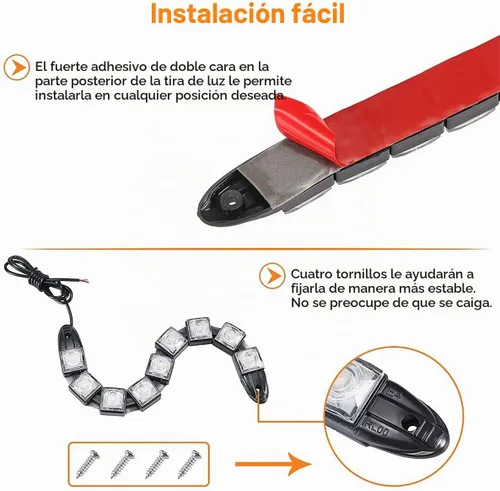 Vista 6 de 2 piezas de tiras de luces de 9 LED para circulación diurna DRL Kit, lámpara antiniebla de punto brillante flexible, luz de alto poder de despeje