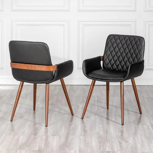 Vista 19 de LUNLING Sillas de Comedor Modernas de Mediados de Siglo de Cuero Sintético, Sillas con Asiento Tapizado y Patas de Metal, Silla de Cocina de Cuero
