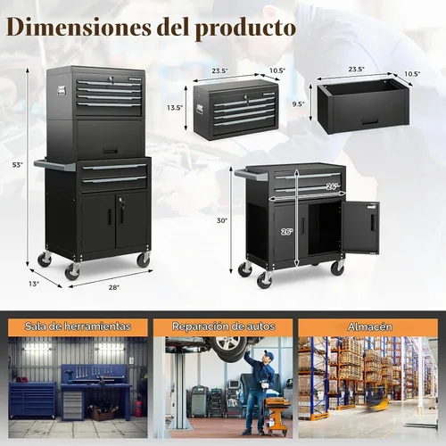 Vista 3 de IRONMAX Cofre de herramientas de acero 3 en 1, 6 cajones y compartimento