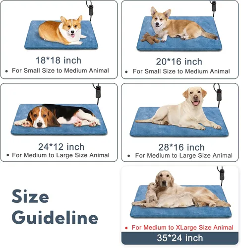 Vista 9 de Almohadilla térmica para perros, almohadilla térmica para mascotas 35 x 24, temperatura ajustable, impermeable, control de temporizador, cable