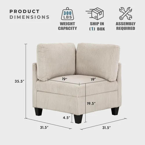 Vista 2 de Lexicon Sofá modular modular para sala de estar, asiento de esquina de pana con almacenamiento, unidades de sofá modular seccional, silla tapizada