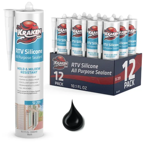 Vista 15 de Kraken Bond Sellador de silicona negro resistente al agua Cartucho de 100 a 10 onzas líquidas, RTV silicona para calafatear cocina y baño, todo uso