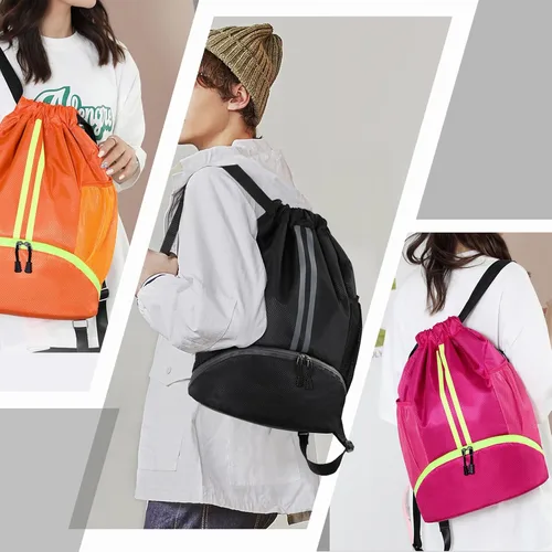 Vista 7 de Hoedia Mochila deportiva con cordón, bolsa de gimnasio con compartimento para zapatos y bolsillo a prueba de humedad para mujeres y hombres