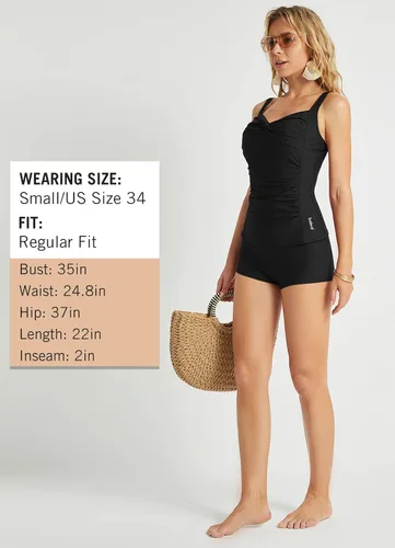 Vista 6 de BALEAF Womens Two Piece Swimsuits Ruched Tankini Set with Shorts Tummy Control Front Cross Bathing Suits