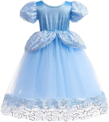 Vista 4 de REXREII Disfraz de princesa de Cenicienta para niñas, vestido de noche de Halloween, Navidad, concurso, fiesta, cumpleaños, con accesorios