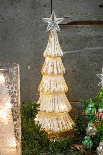 Vista 3 de Boston International Decoración de árbol de mesa LED para Navidad de invierno, pequeño, champán y blanco