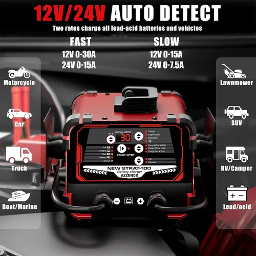 Vista 2 de Cargador de batería de coche de 12V 24V y arrancador de motor de 130A, mantenedor automático de batería de 0-30A, con arranque de motor
