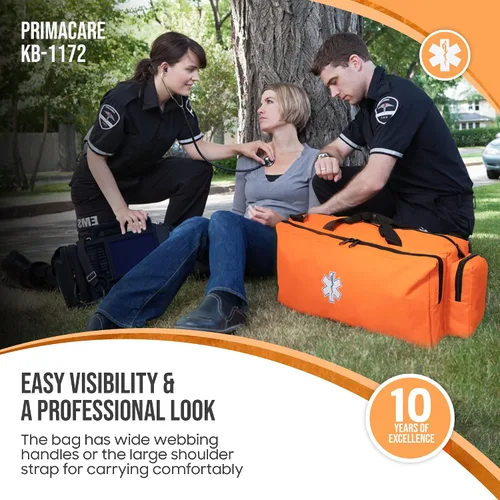 Vista 5 de PrimaCare KB-1172 EMT First Responder Oxygen O2 Bolsa de engranajes con múltiples compartimentos, parte inferior reforzada impermeable, cremallera
