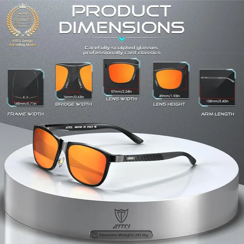 Vista 4 de ATTCL - Lentes de sol polarizados con marco de metal retro para hombre