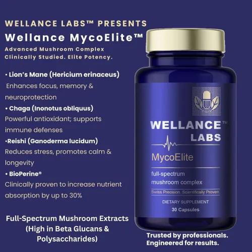 Vista 3 de Complejo de hongos de espectro completo MycoElite, melena de león, Chaga, Reishi, apoyo cognitivo