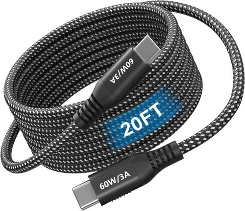 Vista 12 de Cable USB C a USB C de 20 pies, carga rápida de 240 W, datos de 20 Gbps Cable USB C a USB C de 240 W y 20 pies (negro)