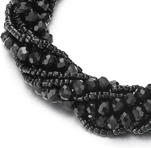Vista 2 de COOLSTEELANDBEYOND Crystal Beads Multi-Strand Bracelet with Rhinestone Ball Charm Magnetic Clasp A-Color: plata y negro