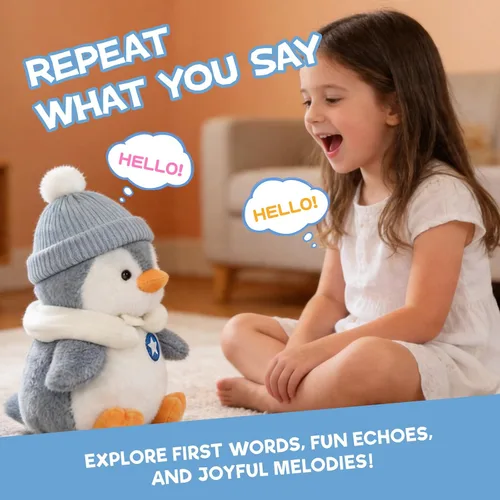 Vista 2 de Juguete de pingüino parlante interactivo de felpa para bebé y niño, regalos para niños y niñas, cantar, imitar, grabar, repetir lo que dices