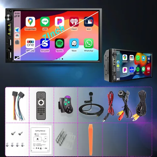 Vista 8 de Estéreo de coche de doble DIN de 7 pulgadas con Apple CarPlay inalámbrico, radio de coche Android Auto, Bluetooth 5.2, pantalla táctil IPS de 1024 *