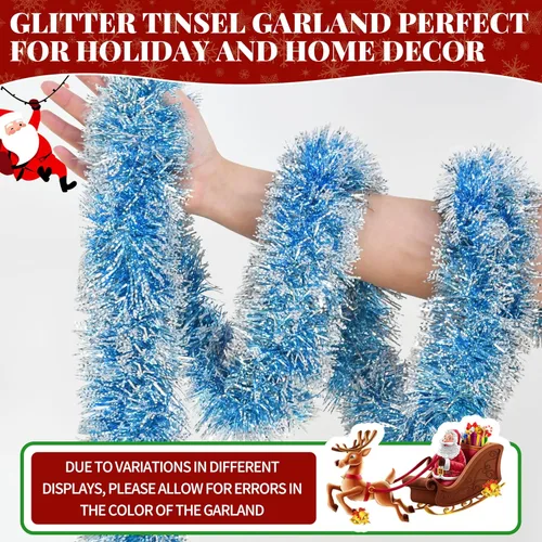 Vista 3 de Guirnalda de oropel con purpurina para árbol de Navidad de 50 pies, con punta de escarcha, decoración brillante para fiestas de Navidad, decoración