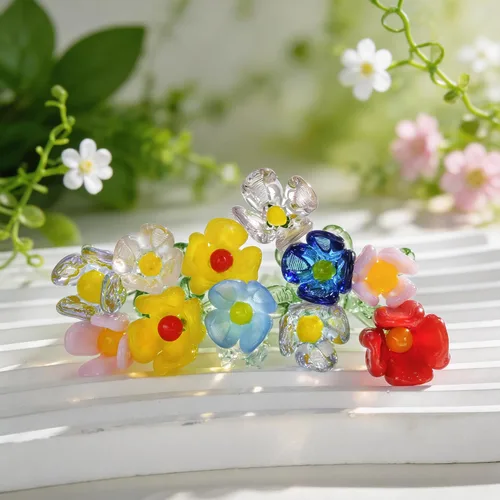 Vista 3 de 12 piezas de mini figuras de flores de vidrio sopladas a mano ramo de Multicolor 1