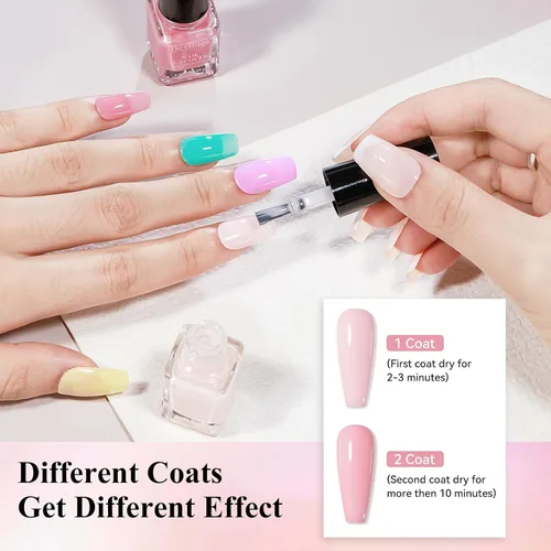 Vista 6 de Juego de esmaltes de uñas de secado rápido, 24 piezas de esmalte de uñas regular a granel blanco, nude, rosa, rojo, verde, azul, de larga duración